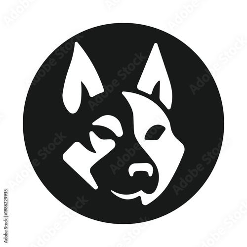 Minimalist Negative Space German Shepherd Dog Head Logo in a Black Circle for T-shirt Design and Branding
