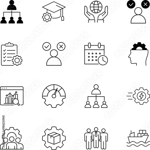Business management organization planning development vector icons set