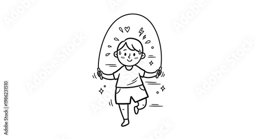 A cheerful cartoon child jumping with joy.