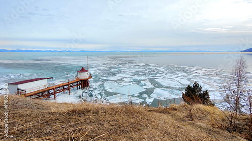 Wild Nature Landscape of Lake Baikal with Broken Ice