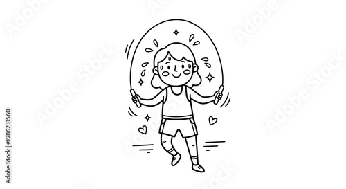 A cartoon girl jumping with joy and happiness.