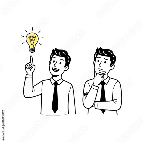 Two businessmen having a great idea and contemplating