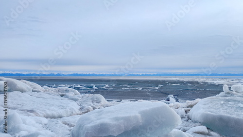 Lake Baikal with Cracking Ice Surface