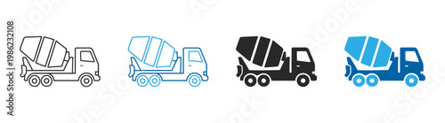 Mixer transporting concrete construction outline icon set on transparent background