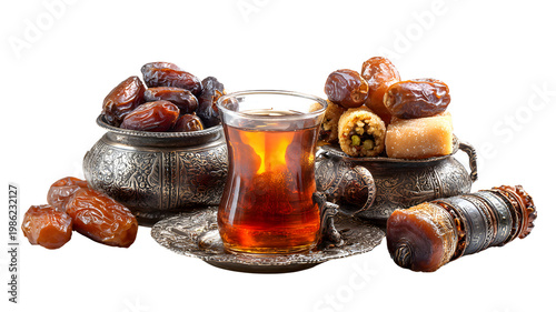 Rich Turkish Tea with Dates and Turkish Delight in Ornate Metal Tea Set
