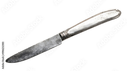 Rustic Vintage Knife with Ornate Handle on Transparent Background