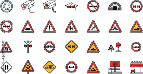 Traffic signs regulate vehicle road movements.