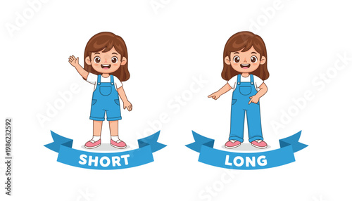 cartoon girl in short and long blue overalls