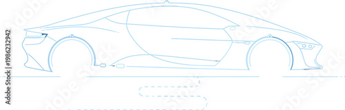 A captivating neon blue outline of a sleek, modern, and futuristic sports car design, perfect for showcasing advanced automotive technology and innovative electric vehicle concepts.