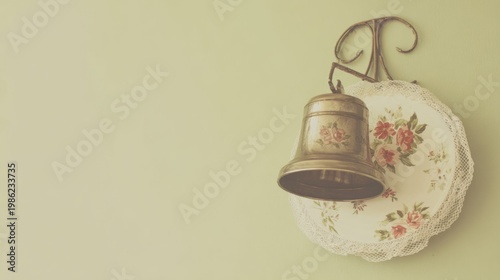 era. A vintage decorative object on a pastel colored wall with soft lighting. lifestyle magazines, social media lookbooks, designed for lifestyle magazines and social media content.
