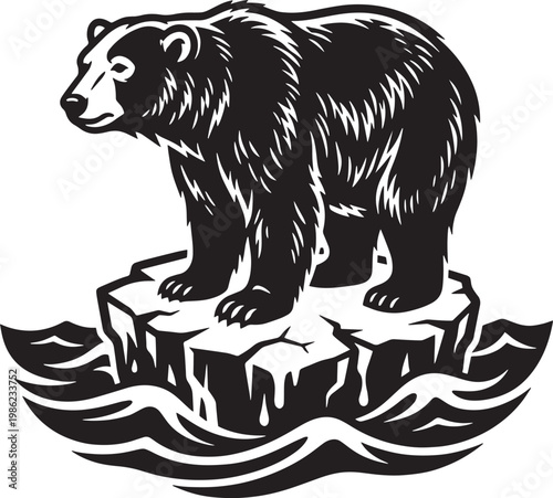 Black bear standing on melting iceberg