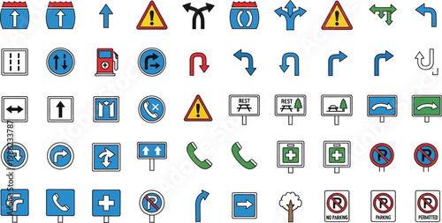 Traffic signs provide clear road navigation cues.