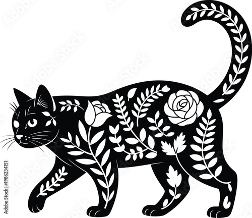 Floral Cat , Cat eps Files for Silhouette