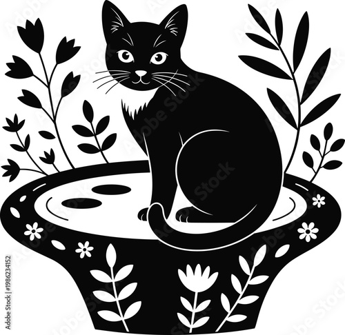 Floral Cat , Cat eps Files for Silhouette