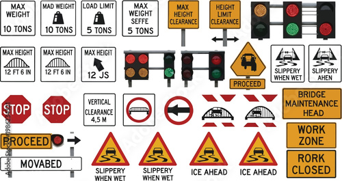 Traffic control signs manage vehicle weight.