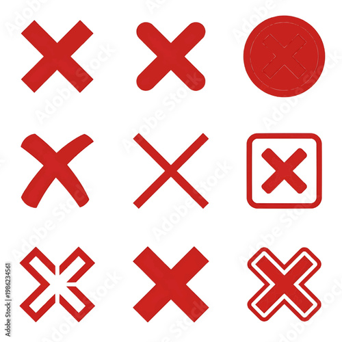Collection of different red cross marks with various designs.