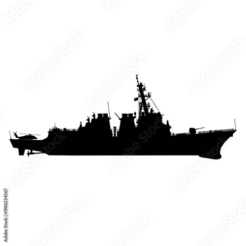 A striking silhouette of a warship.