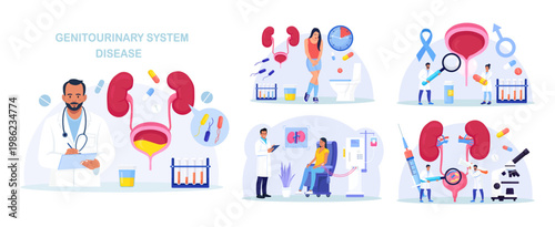 Urinary Tract Infections. Doctor Conducting Hemodialysis and Kidney Transplant. Kidneys Disease Treatment. Nephrology, Urology. Diagnosis of Pyelonephritis, Kidney Stones, Renal Failure, Cystitis