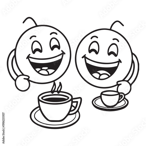 laughing emoji characters having a funny tea party