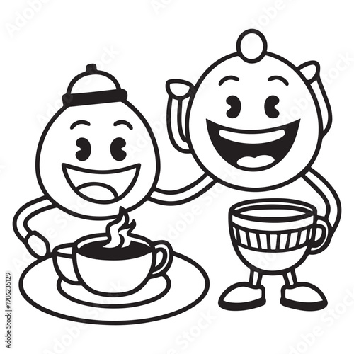 laughing emoji characters having a funny tea party