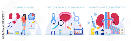 Urinary Tract Infections. Doctors Doing Medical Check of Health. Kidney Disease Treatment by Pharmaceutical. Nephrology, Urology. Diagnosis of Pyelonephritis, Kidney Stones, Renal Failure, Cystitis