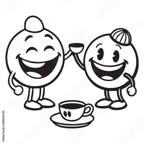laughing emoji characters having a funny tea party