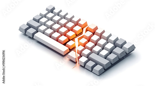 Wallpaper Mural Cracked white mechanical keyboard with glowing split and scattered keycaps, dramatic lighting, close up, modern tech Torontodigital.ca