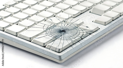 Wallpaper Mural Cracked glass on white keyboard key, shattered circular impact with radiating fractures creating dramatic texture and contrast Torontodigital.ca