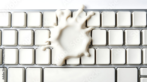 Wallpaper Mural White liquid spill on computer keyboard splash accident on white keys with soft impact crack Torontodigital.ca