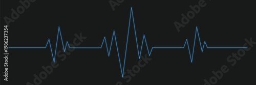 glowing blue ecg heartbeat pulse line on dark black background — neon cardiac monitor waveform vector