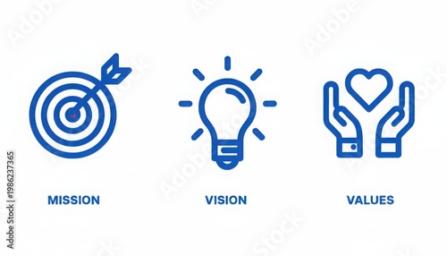 Mission vision values icons for business strategy
