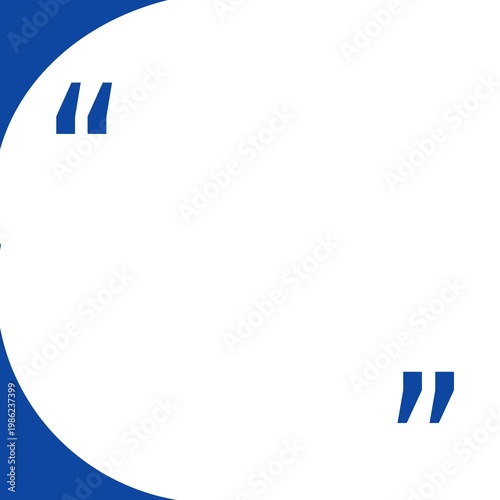 graphic Blank template icon with quotation marks on a white background with blue accents used for digital marketing for sharing testimonials, quotes, or short messages on social media platforms. 