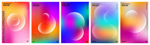 Futuristic abstract posters collection Vibrant blurred gradients and defocused white spheres for creative graphic design Vector illustration.