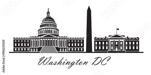 Capitol buiding, Monument and White House in Washington DC