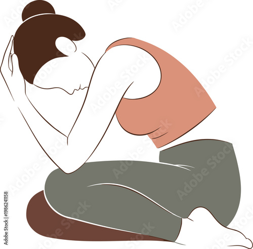 A distressed woman sits on the floor with her head in her hands, depicting feelings of sorrow, anxiety, depression, or emotional pain and stress in a simple minimalist illustration.