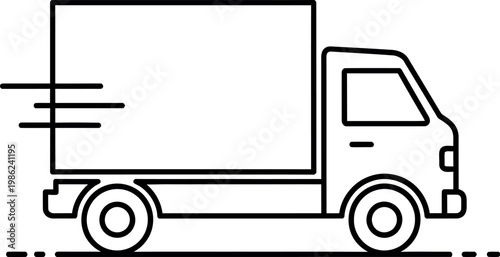 Fast moving delivery truck icon featuring a cardboard box inside to represent the concept of quick shipping and logistics services for modern global retail businesses