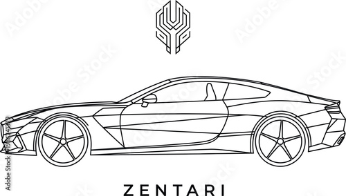 Minimalist line art illustration of a sleek modern luxury sports car, showcasing sophisticated automotive design and dynamic contours in a clean, elegant vector style.