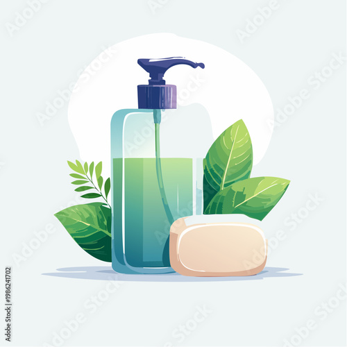 Ein ruhiges Badezimmer-Stillleben mit einer minimalistischen Seifenspender-Flasche