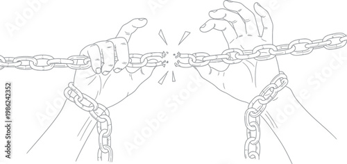 A powerful conceptual illustration showcasing human hands breaking free from oppressive chains, symbolizing liberation, freedom, and the overcoming of obstacles and difficult challenges.