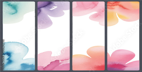 Abstract Watercolor Vertical Background Set, Soft Gradient Washes in Blue Purple Pink Orange, Modern Artistic Texture for Poster Banner Flyer Design