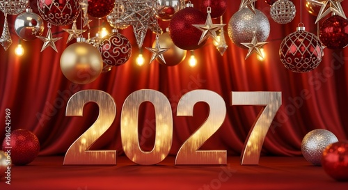 2027 new year's eve celebration with ornaments and lights