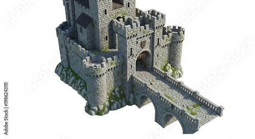 Quadro su tela Intricate medieval castle model on black background detailed architectural rende