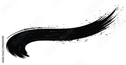 Black Grunge Brush Stroke with Paint Splatter, Hand Painted Ink Stroke Texture, Abstract Dry Brush Smear, Modern Artistic Brush Effect Vector
