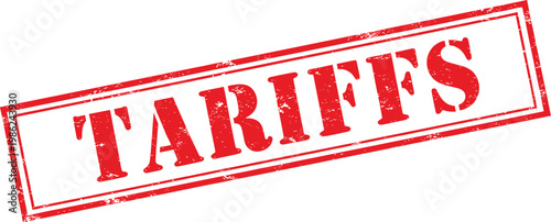 Distressed red stamp with the word tariffs in bold capital letters isolated on white background