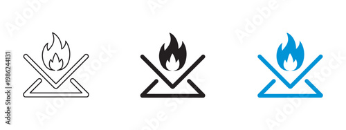 Fireproof fire resistant material icon, protection safety symbol flame heat burn hazard sign fire resistant concept shielded material vector illustration