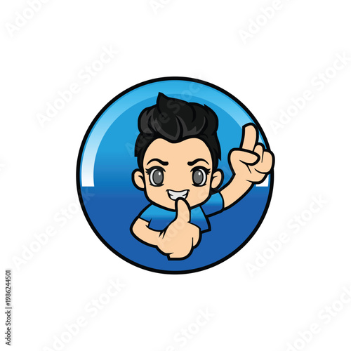 Cartoon Boy Character Giving a Secret Gesture.