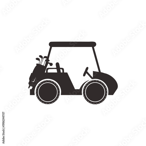 Golf Cart Silhouette with Clubs.