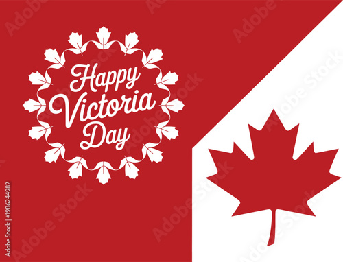 Happy victoria day greeting text with wreath and canadian maple leaf, canadian
