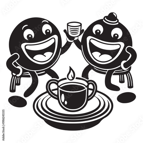 playful emoji friends enjoying tea with funny expressions