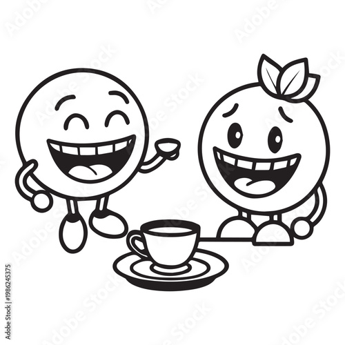 playful emoji friends enjoying tea with funny expressions